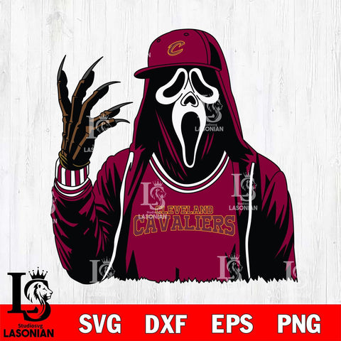 Cleveland Cavaliers Ghostface Horror basketball SVG DXF EPS PNG FILE, NBA File Cut,Halloween Digital Download,Instant Download, Silhouette