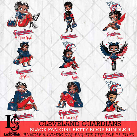 Cleveland Guardians Black Fan Girl Betty Boop Bundle 9, Svg Eps Dxf Png File, Digital Download