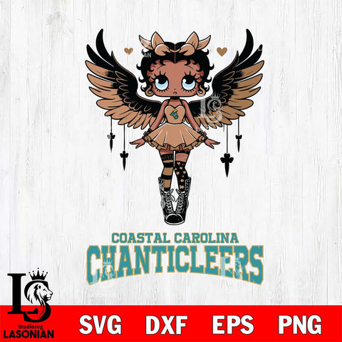 Coastal Carolina Chanticleers Anglel Black Fan Girl Betty Boop, Svg Eps Dxf Png File, Digital Download