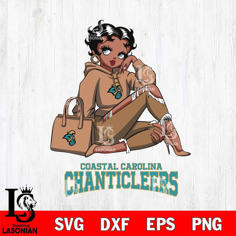 Coastal Carolina Chanticleers Awesome Black Fan Girl Betty Boop, Svg Eps Dxf Png File, Digital Download