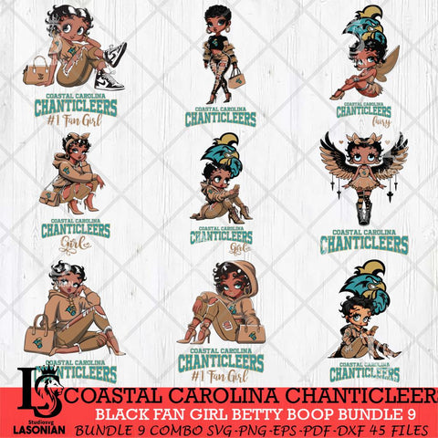 Coastal Carolina Chanticleers Black Fan Girl Betty Boop Bundle 9, Svg Eps Dxf Png File, Digital Download