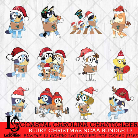 Coastal Carolina Chanticleers Bluey Christmas NCAA Bundle 12 SVG Eps Dxf Png File, Digital Download, Instant Download