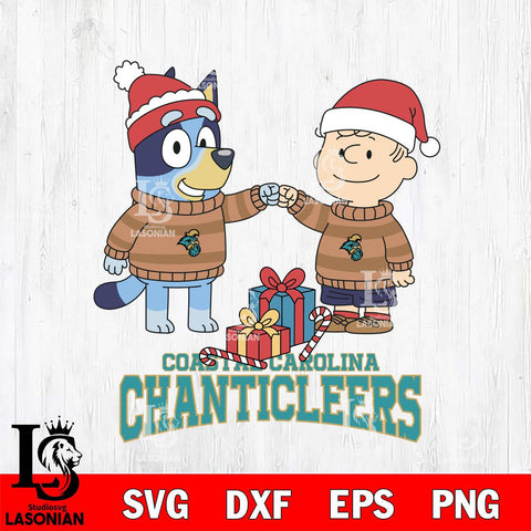 Coastal Carolina Chanticleers Bluey With Charlie Brown Christmas File Cut, NCAA SVG DXF EPS PNG FILE, Digital Download,Instant Download, Silhouette