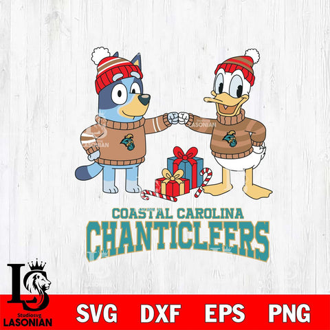Coastal Carolina Chanticleers Bluey With Donald Duck Christmas File Cut, NCAA SVG DXF EPS PNG FILE, Digital Download,Instant Download, Silhouette