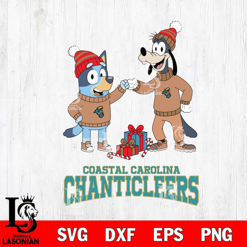 Coastal Carolina Chanticleers Bluey With Goofy Christmas File Cut, NCAA SVG DXF EPS PNG FILE, Digital Download,Instant Download, Silhouette