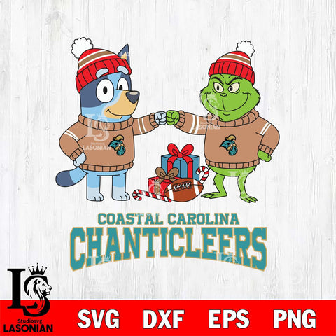 Coastal Carolina Chanticleers Bluey With Grinch Christmas File Cut, NCAA SVG DXF EPS PNG FILE, Digital Download,Instant Download, Silhouette