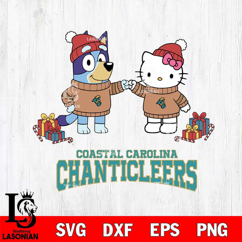 Coastal Carolina Chanticleers Bluey With Hello kitty Christmas File Cut, NCAA SVG DXF EPS PNG FILE, Digital Download,Instant Download, Silhouette