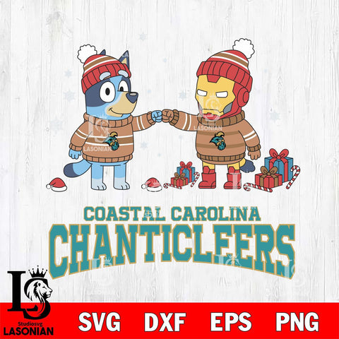 Coastal Carolina Chanticleers Bluey With Iron man Christmas File Cut, NCAA SVG DXF EPS PNG FILE, Digital Download,Instant Download, Silhouette