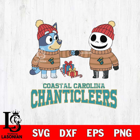 Coastal Carolina Chanticleers Bluey With Jack Skellington Christmas File Cut, NCAA SVG DXF EPS PNG FILE, Digital Download,Instant Download, Silhouette