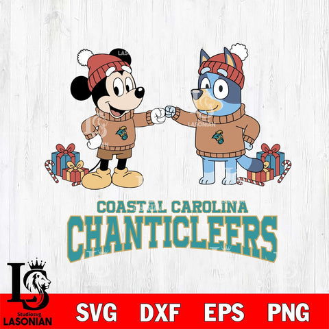 Coastal Carolina Chanticleers Bluey With Mickey Christmas File Cut, NCAA SVG DXF EPS PNG FILE, Digital Download,Instant Download, Silhouette