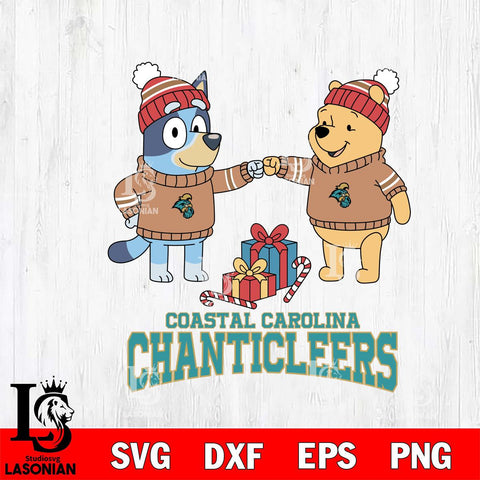 Coastal Carolina Chanticleers Bluey With Winnie The Pooh Christmas File Cut, NCAA SVG DXF EPS PNG FILE, Digital Download,Instant Download, Silhouette