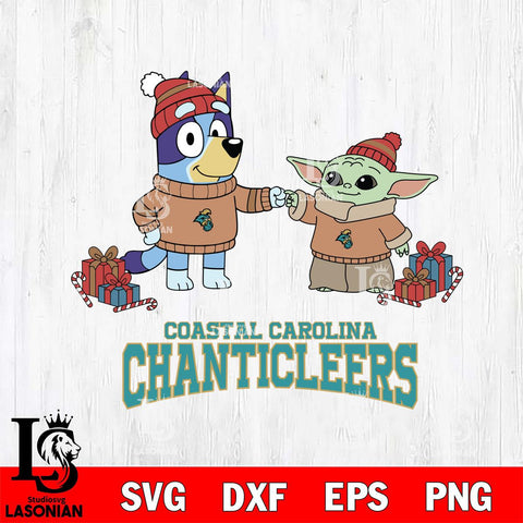Coastal Carolina Chanticleers Bluey With Yoda Christmas File Cut, NCAA SVG DXF EPS PNG FILE, Digital Download,Instant Download, Silhouette