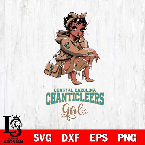 Coastal Carolina Chanticleers Fashion Black Fan Girl Betty Boop, Svg Eps Dxf Png File, Digital Download