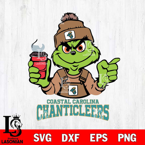 Coastal Carolina Chanticleers Grinch with coffee Svg Eps Dxf Png File, Digital Download, Instant Download