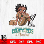 Coastal Carolina Chanticleers #1 Black Fan Girl Betty Boop, Svg Eps Dxf Png File, Digital Download