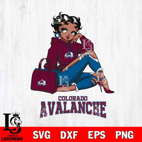 Colorado Avalanche Awesome Black Fan Girl Betty Boop, Svg Eps Dxf Png File, Digital Download