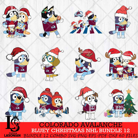 Colorado Avalanche Bluey Christmas NHL Bundle 12 Svg Eps Dxf Png File, Digital Download, Instant Download
