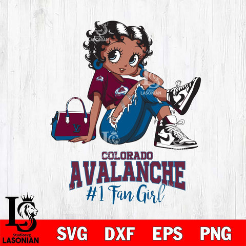 Colorado Avalanche #1 Black Fan Girl Betty Boop, Svg Eps Dxf Png File, Digital Download