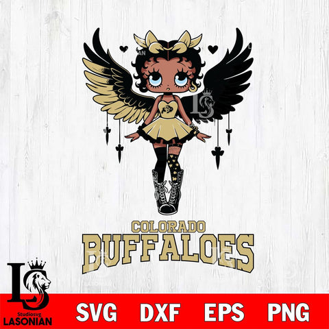Colorado Buffaloes Anglel Black Fan Girl Betty Boop, Svg Eps Dxf Png File, Digital Download