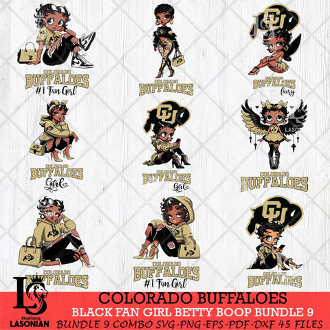 Colorado Buffaloes Black Fan Girl Betty Boop Bundle 9, Svg Eps Dxf Png File, Digital Download