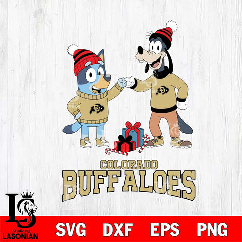 Colorado Buffaloes Bluey With Goofy Christmas File Cut, NCAA SVG DXF EPS PNG FILE, Digital Download,Instant Download, Silhouette