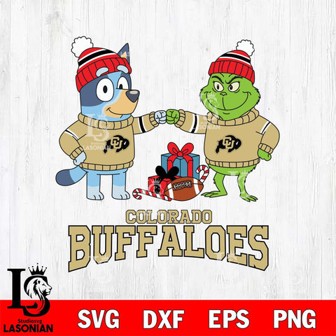 Colorado Buffaloes Bluey With Grinch Christmas File Cut, NCAA SVG DXF EPS PNG FILE, Digital Download,Instant Download, Silhouette