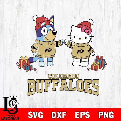 Colorado Buffaloes Bluey With Hello kitty Christmas File Cut, NCAA SVG DXF EPS PNG FILE, Digital Download,Instant Download, Silhouette