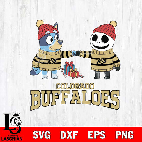 Colorado Buffaloes Bluey With Jack Skellington Christmas File Cut, NCAA SVG DXF EPS PNG FILE, Digital Download,Instant Download, Silhouette
