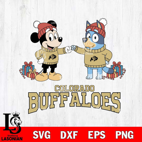 Colorado Buffaloes Bluey With Mickey Christmas File Cut, NCAA SVG DXF EPS PNG FILE, Digital Download,Instant Download, Silhouette
