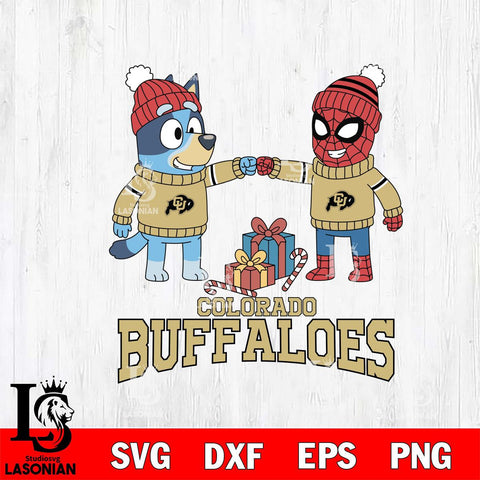 Colorado Buffaloes Bluey With Spider man Christmas File Cut, NCAA SVG DXF EPS PNG FILE, Digital Download,Instant Download, Silhouette