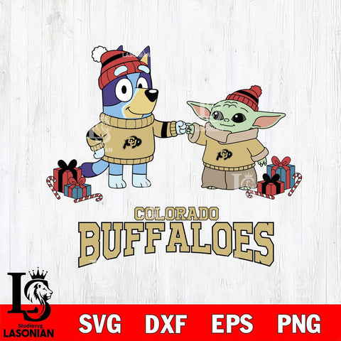 Colorado Buffaloes Bluey With Yoda Christmas File Cut, NCAA SVG DXF EPS PNG FILE, Digital Download,Instant Download, Silhouette