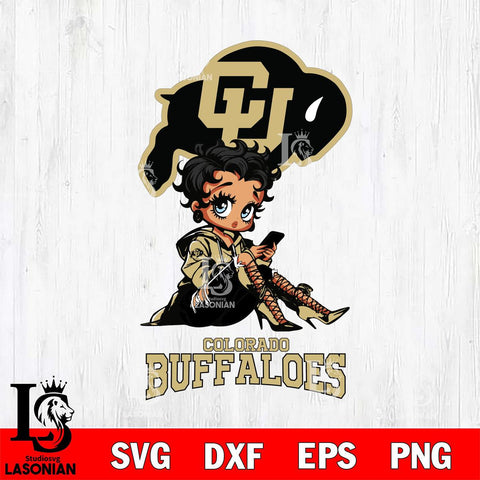 Colorado Buffaloes Style Black Fan Girl Betty Boop, Svg Eps Dxf Png File, Digital Download