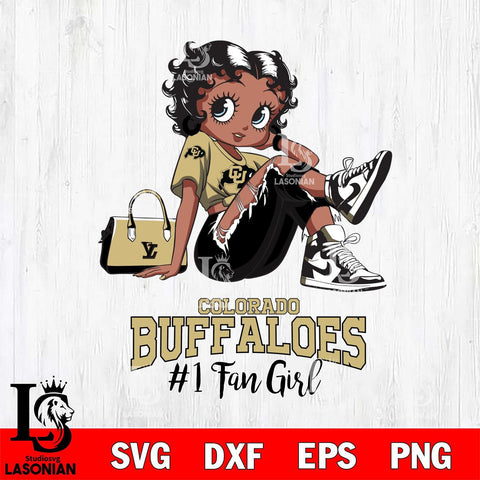 Colorado Buffaloes #1 Black Fan Girl Betty Boop, Svg Eps Dxf Png File, Digital Download