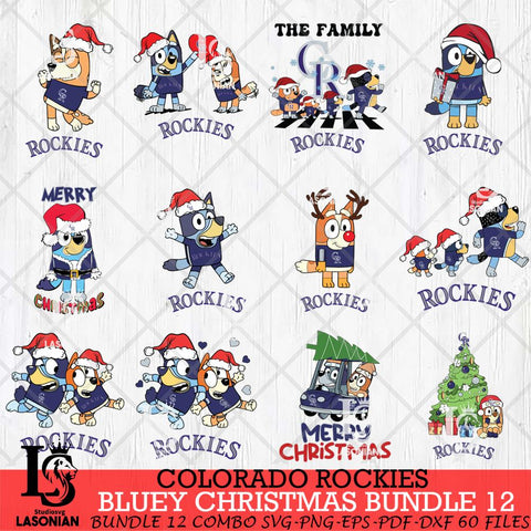 Colorado Rockies Bluey Happy Christmas Bundle 12 Svg Eps Dxf Png File, Digital Download