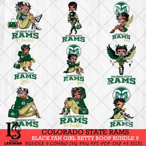 Colorado State Rams Black Fan Girl Betty Boop Bundle 9, Svg Eps Dxf Png File, Digital Download
