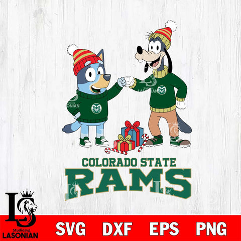Colorado State Rams Bluey With Goofy Christmas File Cut, NCAA SVG DXF EPS PNG FILE, Digital Download,Instant Download, Silhouette