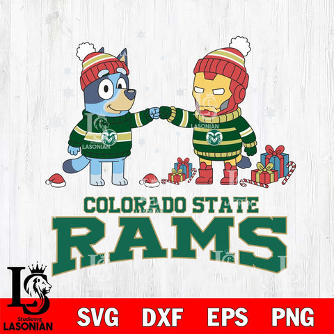 Colorado State Rams Bluey With Iron man Christmas File Cut, NCAA SVG DXF EPS PNG FILE, Digital Download,Instant Download, Silhouette