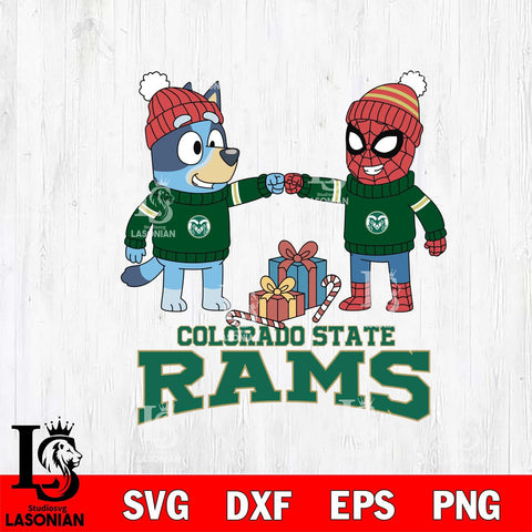 Colorado State Rams Bluey With Spider man Christmas File Cut, NCAA SVG DXF EPS PNG FILE, Digital Download,Instant Download, Silhouette