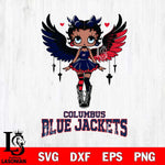 Columbus Blue Jackets Anglel Black Fan Girl Betty Boop, Svg Eps Dxf Png File, Digital Download