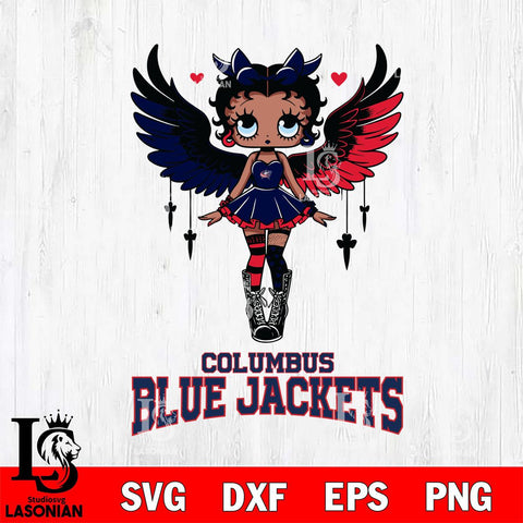 Columbus Blue Jackets Anglel Black Fan Girl Betty Boop, Svg Eps Dxf Png File, Digital Download