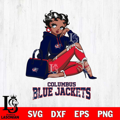Columbus Blue Jackets Awesome Black Fan Girl Betty Boop, Svg Eps Dxf Png File, Digital Download
