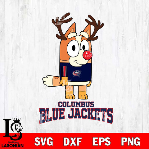 Columbus Blue Jackets Bluey Chilli Christmas Deer Svg Eps Dxf Png File, Digital Download