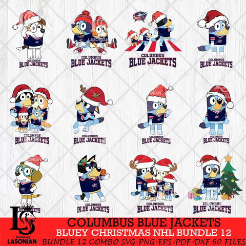 Columbus Blue Jackets Bluey Christmas NHL Bundle 12 Cricut , Christmas Svg , Bluey svg , Digital Download, dxf eps png pdf file