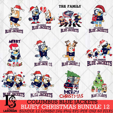 Columbus Blue Jackets Bluey Happy Christmas Bundle 12 Svg Eps Dxf Png File, Digital Download