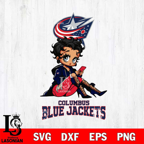 Columbus Blue Jackets Style Black Fan Girl Betty Boop, Svg Eps Dxf Png File, Digital Download