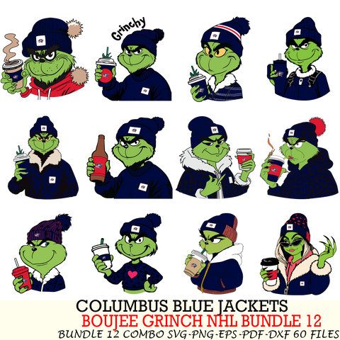 Columbus Blue Jackets  Boujee Grinch NHL Bundle 12 SVG Eps Dxf Png File, Digital Download, Instant Download