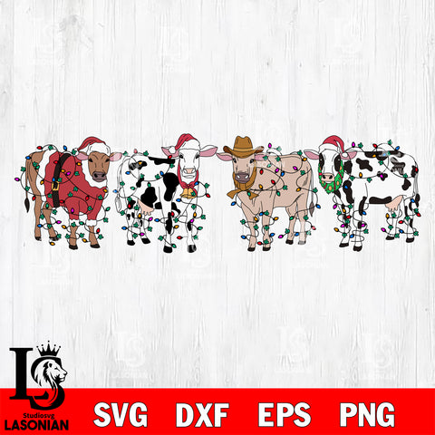 Cow Christmas svg, Cow Merry Christmas svg ,Cow Xmas Lights svg, Cow Farm Christmas Svg Eps Dxf Png File,Christmas Svg Files,Digital Download ,Instant Download
