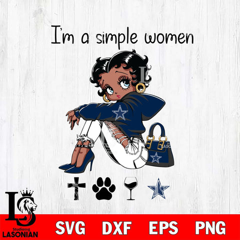Dallas Cowboys Betty Boop Black Fan I Am Simple Women Svg Eps Dxf Png File, Digital Download