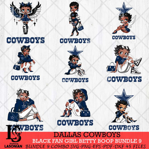 Dallas Cowboys Black Fan Girl Betty Boop Bundle 9 Svg Eps Dxf Png File, Digital Download, Instant Download