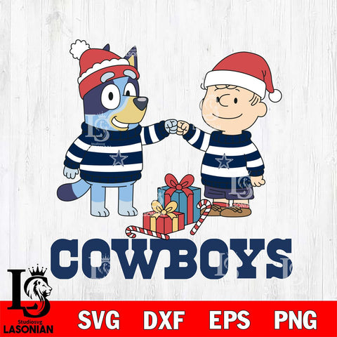 Dallas Cowboys Bluey With Charlie Brown Christmas Cricut,Christmas SVG DXF EPS PNG FILE, Digital Download,Instant Download, Silhouette